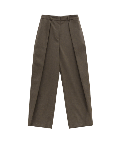 W Wool Pleats Pants, Brown