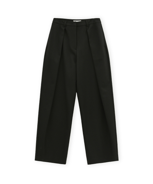 W Wool Pleats Pants, Black