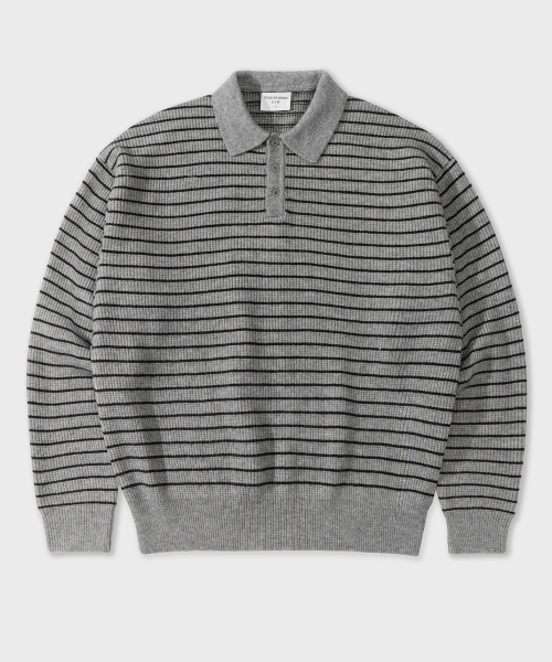 Oversized striped collar knit soft touch gray