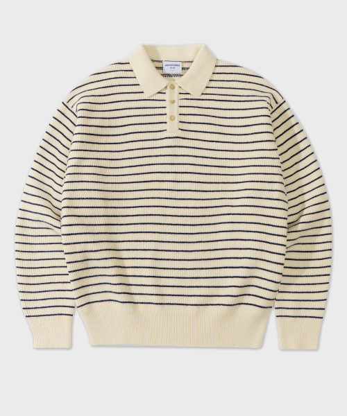 Oversized striped collar knit soft touch cream