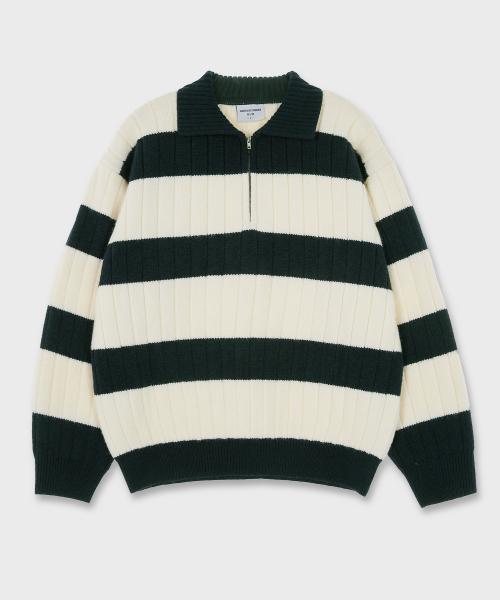 HEAVY STRIPED HALF ZIP-UP KNIT GREEN