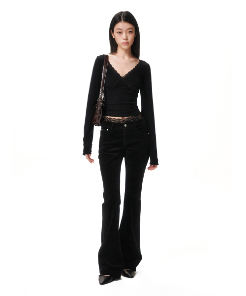 Signature Slim Low Rise Flared Corduroy Pants DCWPT041BLACK — Main product photo