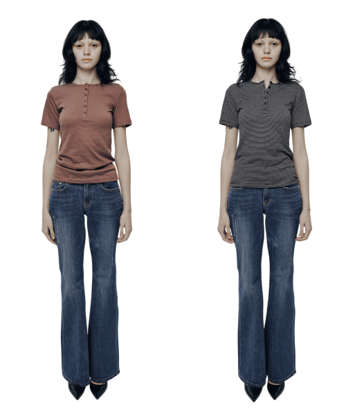 STRIPE BUTTON T-SHIRT (2 Colors)