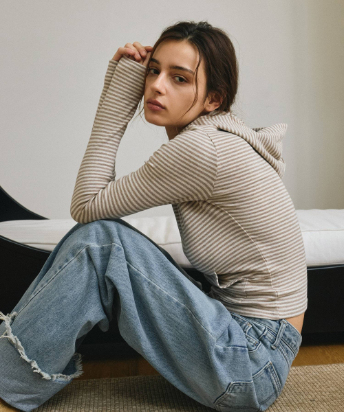 Striped Hoodie (Beige)