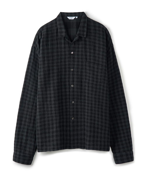 Gingham Check Short Collar Shirts Black