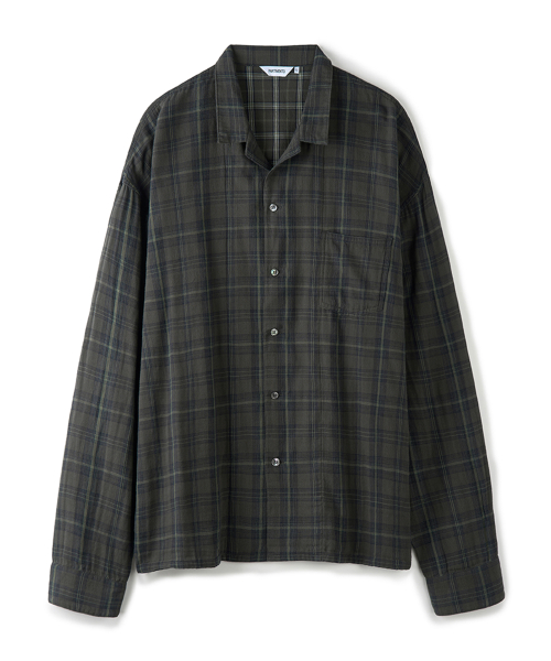 Muted Check Short Collar Shirts Khaki