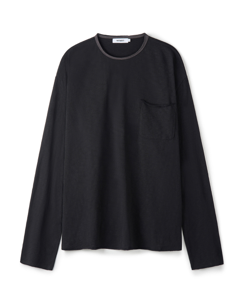 Bumpy Slub Double Neck Long Sleeve Black