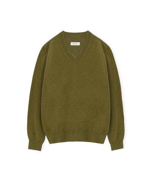 W Extra Super Fine V Neck Knit, Olive