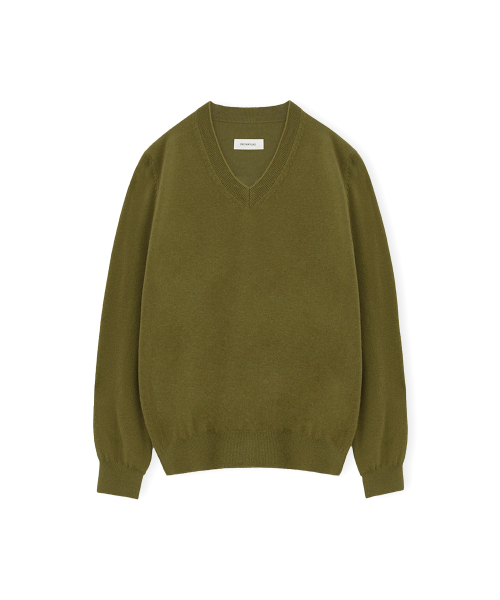 Extra Super Fine V Neck Knit, Olive