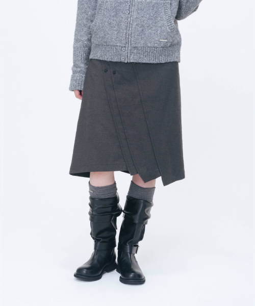 Diagonal pleats midi skirt CHARCOAL