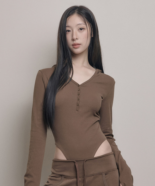 Hooded Body Suit - Coffee Brown
