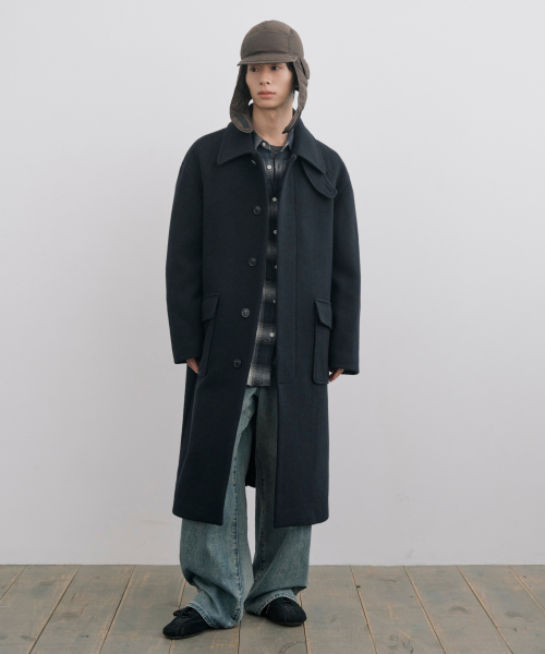 [Drape Wool] 캐시미어블렌드 세미오버핏 발마칸 코트_네이비