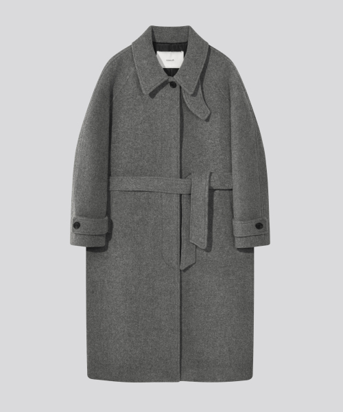 [Drape Wool] (우먼) 캐시미어블렌드 세미오버핏 발마칸 로브코트_그레이