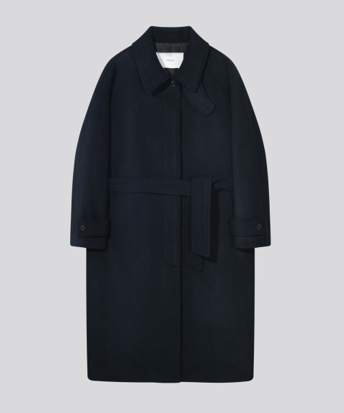 키뮤어 [Drape Wool] (우먼) 캐시미어블렌드 세미오버핏 발마칸 로브코트_네이비