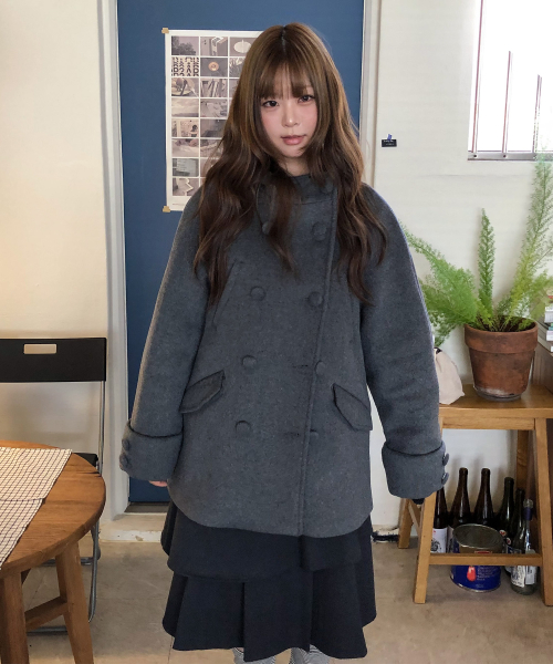 키뮤어 (우먼) 후드 하프 코트_그레이