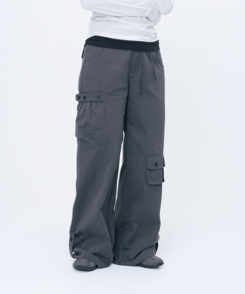 Shirring pocket wide pants CHARCOAL