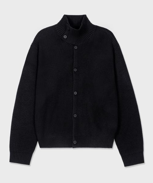 Unisex High-Neck Button Knit Cardigans Black