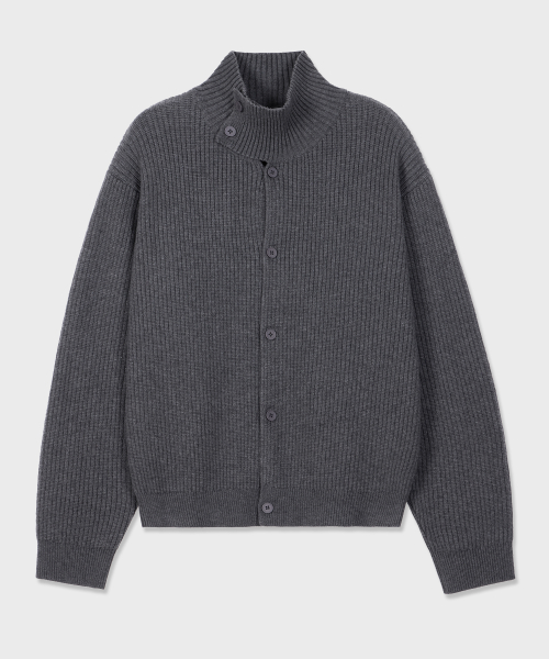 Unisex High-Neck Button Knit Cardigans Charcoal