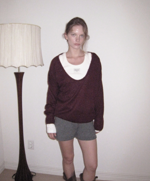 Olin mohair deep u-neck knit - Grape