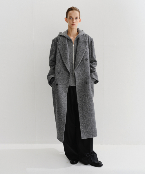 NEP HERRINGBONE DOUBLE COAT (CHARCOAL)