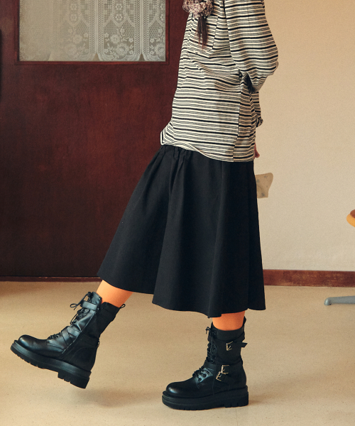 W SOFT WRINKLE SKIRT [BLACK]