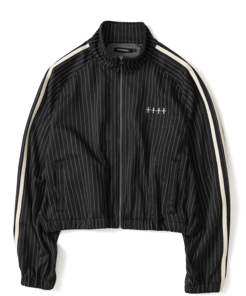 Pin Stripe Side Tape Raglan Track Jacket - Black