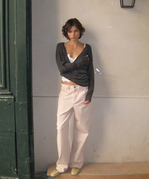 Odel wrap v-neck shirring tee - Charcoal