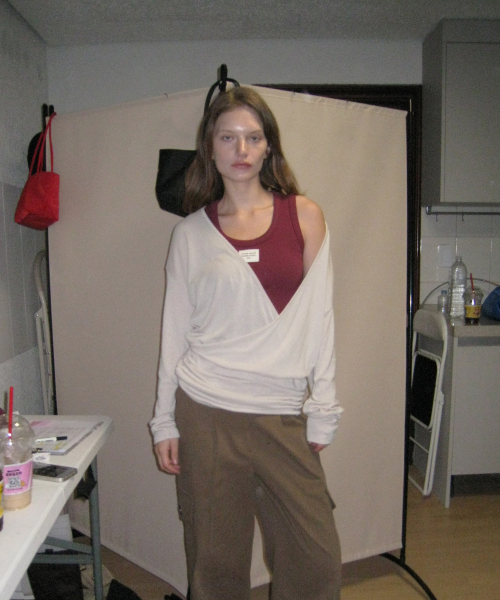 Odel wrap v-neck shirring tee - Beige