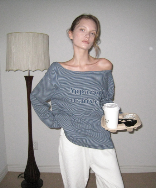 Etta stripe off-shoulder t-shirt - Navy