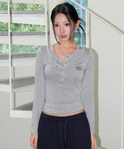 LAYER HENLEY NECK LONG SLEEVE [GRAY]