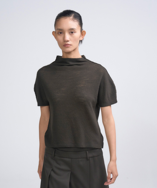 Raw Stitch Wool Half Neck Top_Deep Grey-VN25W008