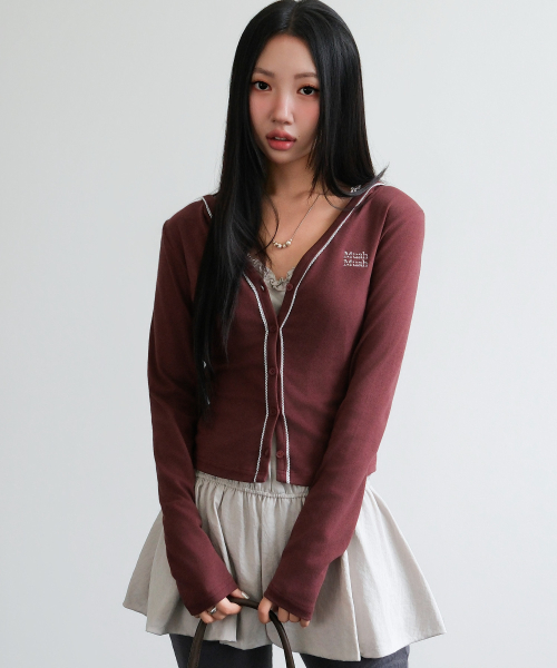 LACE POINT DOUBLE HOOD CARDIGAN [BURGUNDY]