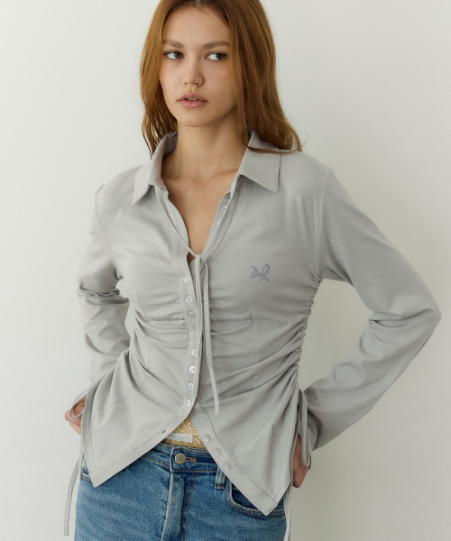 Ruched Jersey String Shirt (GREY)