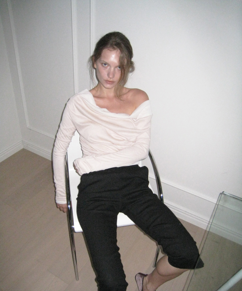 Marc deep u-neck drape sleeve tee - Beige
