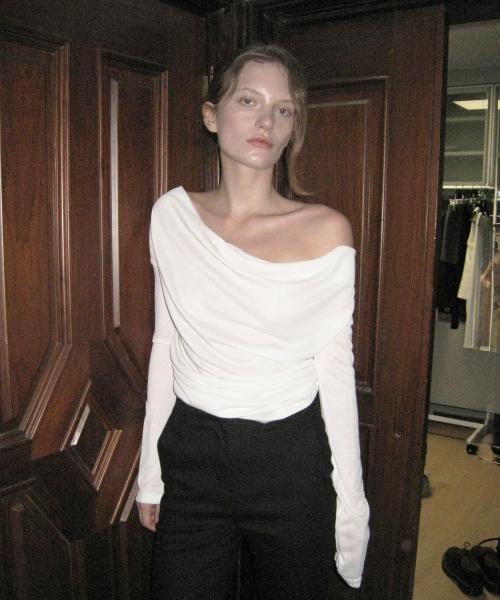 Marc deep u-neck drape sleeve tee - Ivory