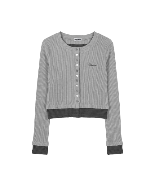 하트 스위치 배색 가디건_그레이 Heart Switch Two-Tone Cardigan_Gray