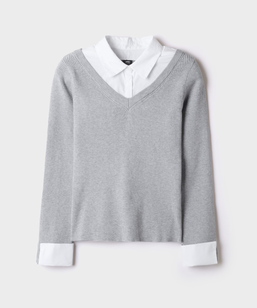 [Soft Yarn] Shirts Layered Knit_SPKWG49W06