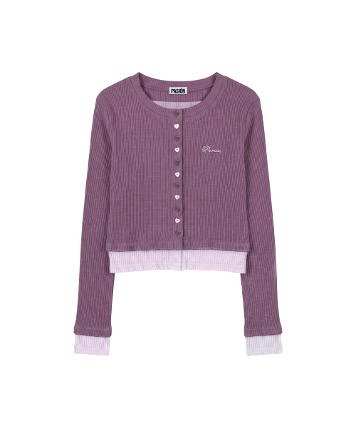 하트 스위치 배색 가디건_퍼플 Heart Switch Two-Tone Cardigan_ Purple