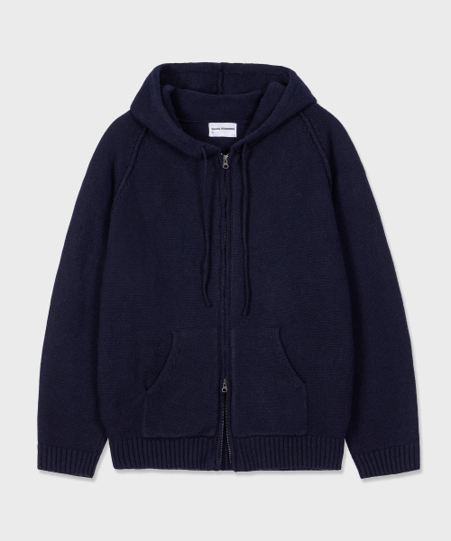 Unisex Two-Way Knit Hood Zip Up Navy