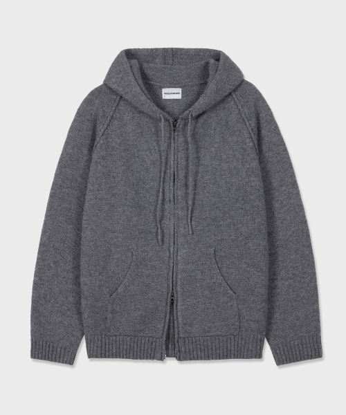 Unisex Two-Way Knit Hooded Zip Up Gray