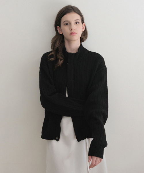 rainy cashmere half neck zip-up (black)