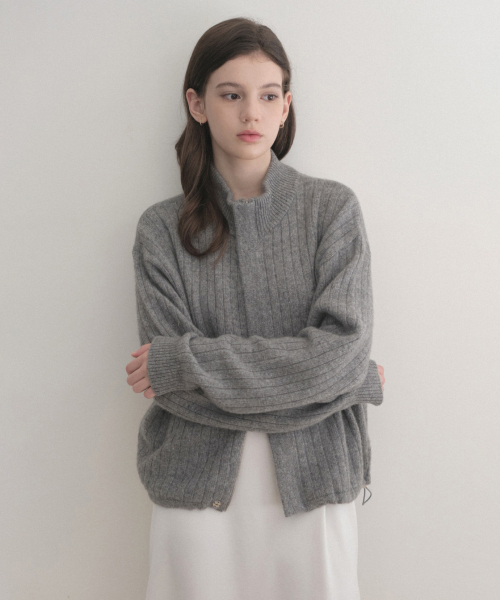 rainy cashmere half neck zip-up (grey)