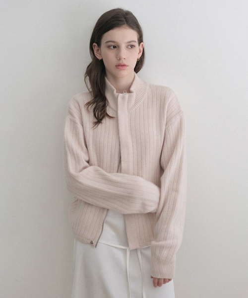 rainy cashmere half neck zip-up (pink)