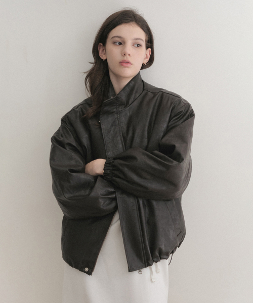 esy half Leather Padding Jacket (brown)