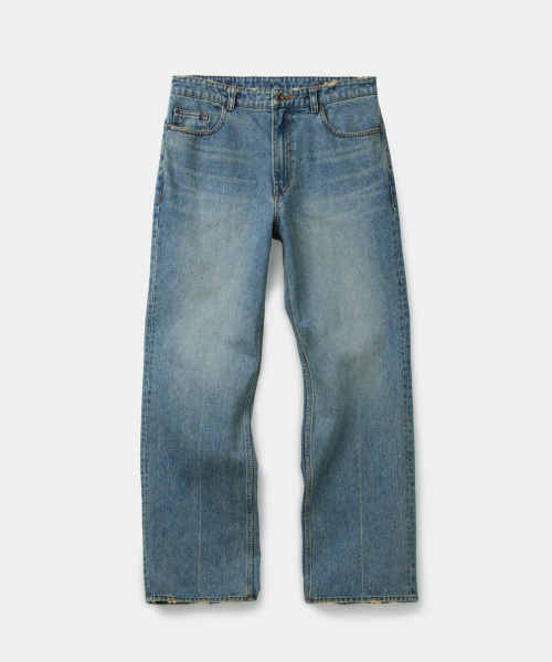 Straight-Leg Pressed Denim Jeans (Washed Blue)