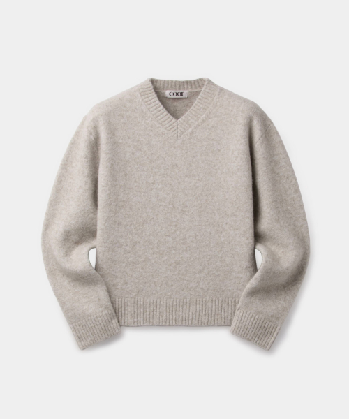 Wool Blend Fuzzy Vneck Sweater (Ivory)