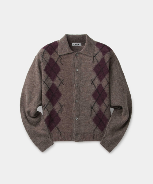 Inside Out Argyle Collar Cardigans (Melange Brown)
