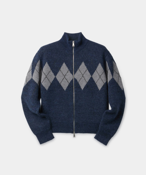 Inside Out Argyle Zip Up (Melange Blue)