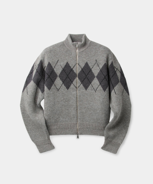 Inside Out Argyle Zip Up (Melange Light Gray)