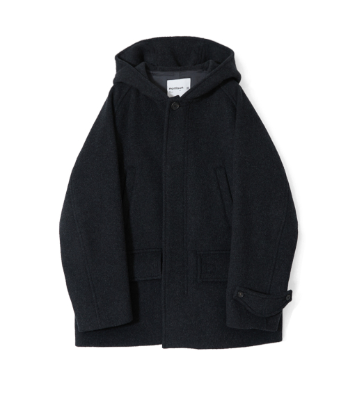 Longgrove Wool Hood Half Coat Melange Black